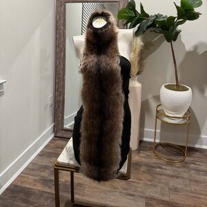 Elegant Black Dress with Brown Fur Trim